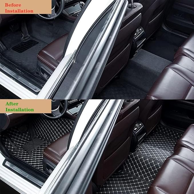 Custom Making Car Floor Mats Protection Pads for 99% Sedan/Coupe/Hatchback/SUV/Pickup Men Women Car Floor Mats Coverage Pads Anti-Slip Leather Floor Lining (Black+Blue Stripe)