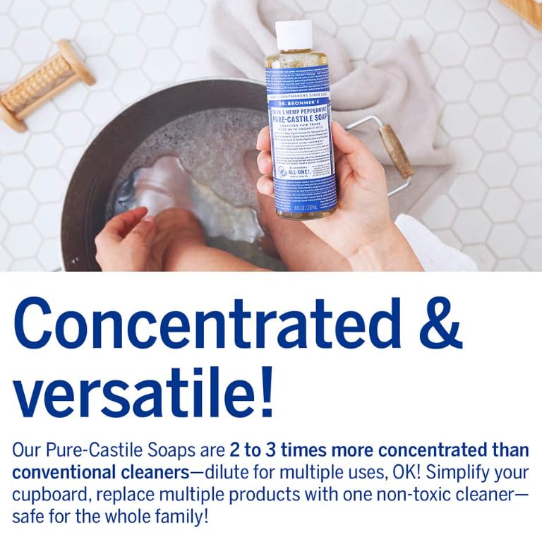 Dr. Bronner's Peppermint Pure-Castile Liquid Soap | 16 Oz | 2-Pack | Vegan & Organic