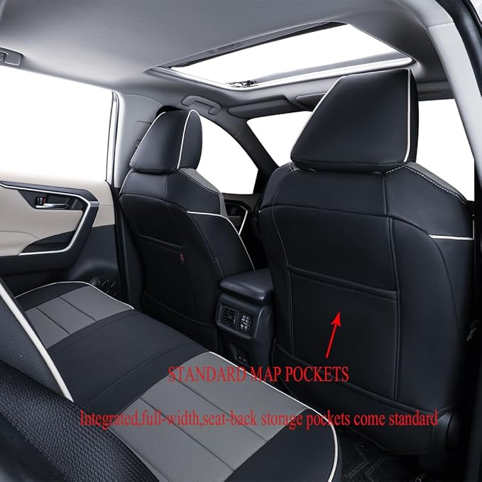 EKR Rav4 Seat Covers Custom Fit for Toyota Rav4(Gasoline) 2019 2020 2021 2022 2023 2024 2025 LE/XLE/XLE Premium/Limited,Leather Car Seat Cover Full Set for SUV,Faux Leather(Black/Gray)