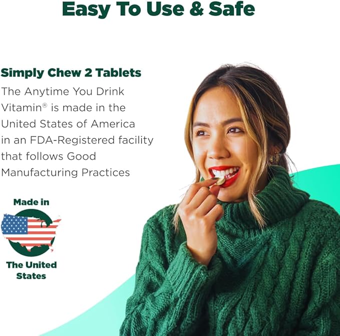The Anytime You Drink Vitamin, Liver Health & Immunity Support with Electrolytes, Milk Thistle, and Vitamins B & C - 40 Chewable Tablets (20 Servings), Vegan, Black Cherry