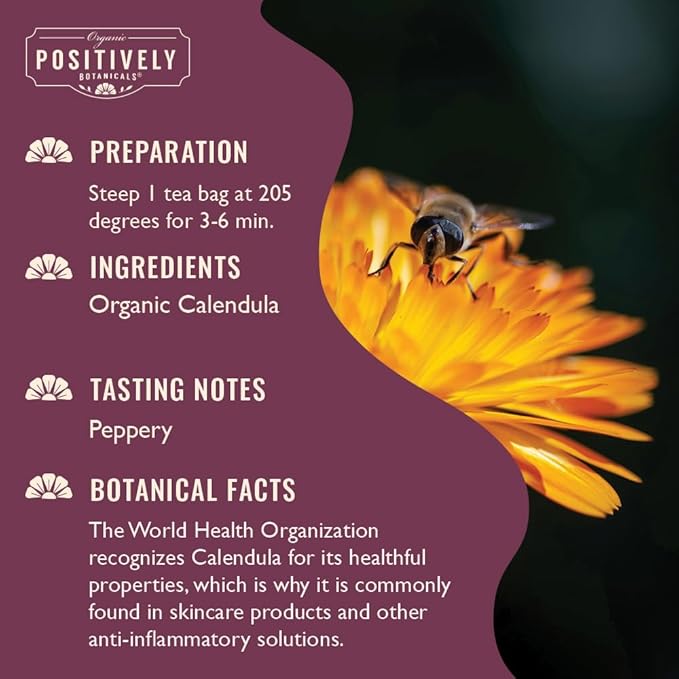 Organic Positively Botanicals Company, Calendula Herbal Tea Bags, 20 Count