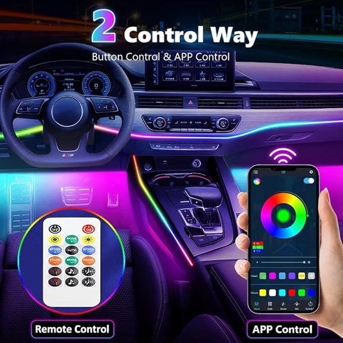 Dreamcolor Acrylic Interior Car LED Strip Light with APP Remote Control, RGB 8 in 1 with 235 inches 800 LEDs Fiber Optic Strip Lights for Car, Dynamic Chasing Music Sync Neon Car Ambient Lighting Kits