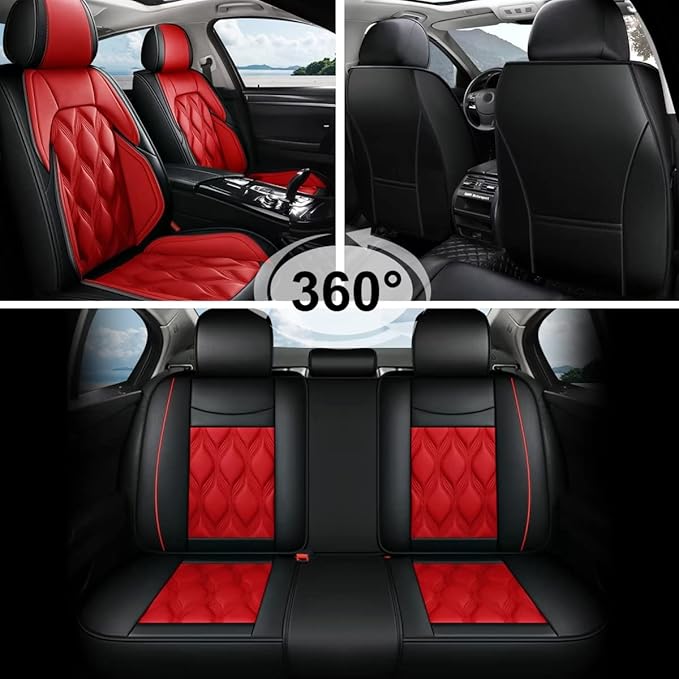 AOMSAZTO Car Seat Covers,Full Set 5 Seats Custom Fit for Ford Bronco Sport 2021-2025 2026,Leather Car Seat Cover Seat Cushion Protector,Airbag Compatible Waterproof Black&Red