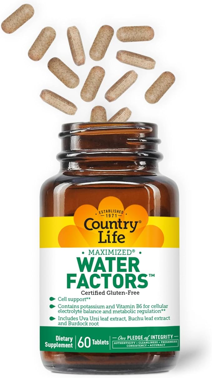 Country Life Water Factors - with Potassium and B6 for Electrolyte Balance - 60 Tablets