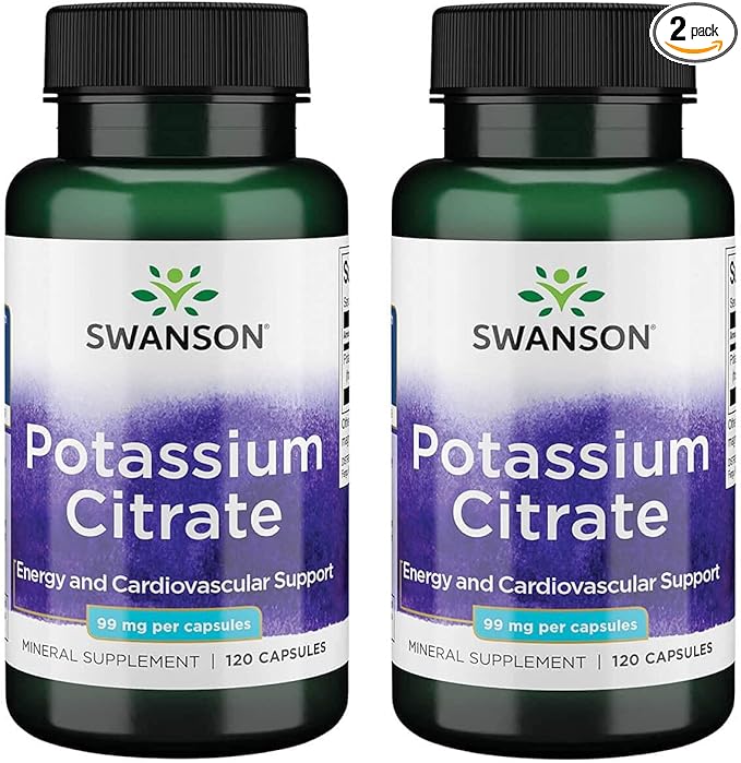 Swanson Potassium Citrate - Mineral Supplement Promoting Heart Health & Energy Support - Aids Optimal Nerve & Kidney Function with Natural Ingredients - (120 Capsules, 99mg Each) (2 Pack)