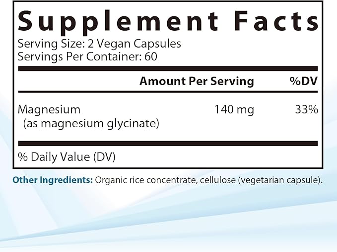 Magnesium Glycinate, Chelated, Highly Bioavailable, Fully Reacted & Non-Buffered, Gentle on The Stomach, 140 mg Elemental Magnesium, for Sleep, Bone, Muscle, Non GMO, 120 Vegan Caps