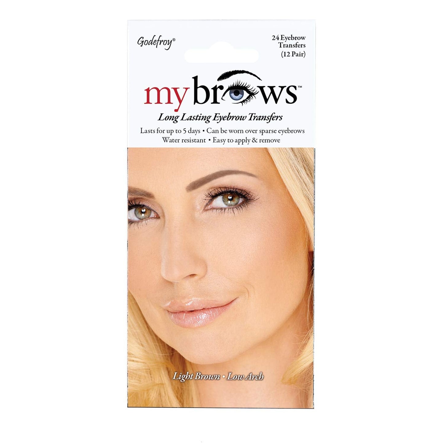 Godefroy Mybrows Long Lasting Eyebrow Transfers, Low Arch, Light Brown, 12-Pairs Of Brows