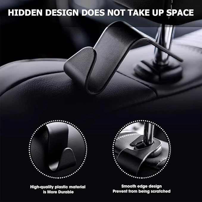 Car Seat Headrest Hook, 4PCS Multifunctional Auto Backseat Hangers, Universal Car Interior Accessories, Vehicle Storage Organizer for Purse, Coat, Umbrella, Grocery, Bag, Handbag (Yellow)