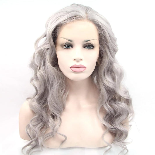 Xiweiya Heat Resistant Fiber Wigs13X4 Lace Platinum Grey Synthetic Lace Front Wig Long Loose Curly Silver Light Grey Hair For Wo