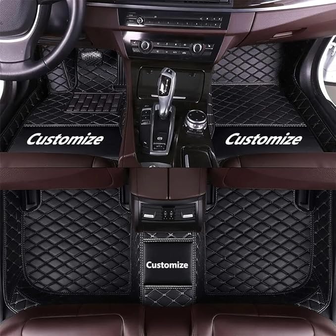 Customize Making Car Floor Mats for 99.99% Sedan SUV Pickup Truck Full Coverage Men Women Cute Leather Protection Pads Non-Slip Floor Liners (Black)