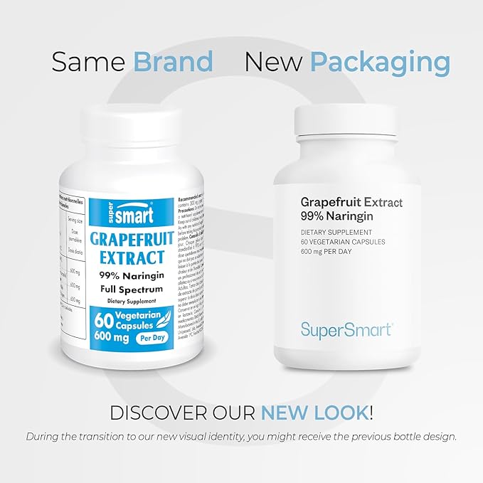 Supersmart - Grapefruit Extract 600mg per Day (99% Naringin) - High Potency GSE Supplement | Non-GMO & Gluten Free - 60 Vegetarian Capsules