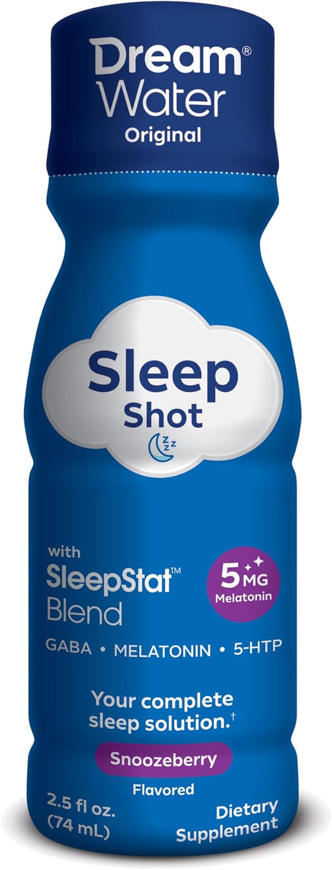 Dream Water Sleep Aid Supplement Drink; Melatonin 5mg, GABA, 5-HTP; Zero sugar, Natural flavors, No added colors, 2.5 oz liquid sleep shots, Snoozeberry, 24-Count