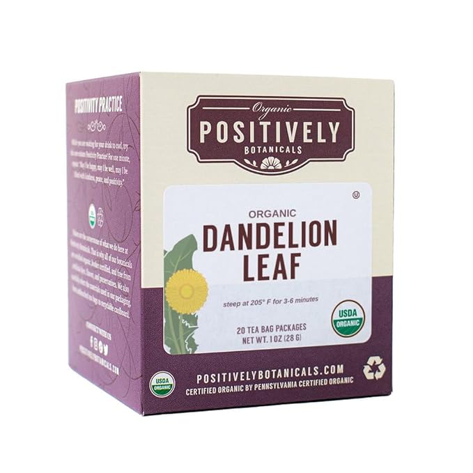 Organic Positively Botanicals Company, Dandelion Leaf Herbal Tea Bags, 20 Count