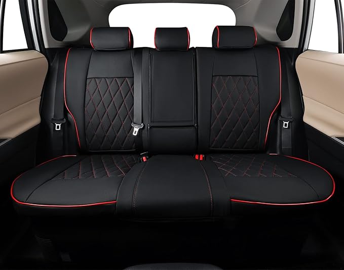 EKR Rav4 Seat Covers Custom Fit for Toyota Rav4 2021-2024 Prime SE,XSE & 2019-2025 Hybrid/PHEV SE,XSE, Leather Car Seat Cover Full Set for SUV,Faux Leather(Black with Red Trim)