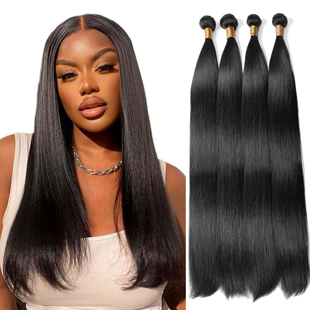 Mironica Straight Bundles Human Hair 16 18 20 22 Inch 4 Bundles Deals 12A Brazilian Weave Bundles Human Hair 100% Unprocessed Vi
