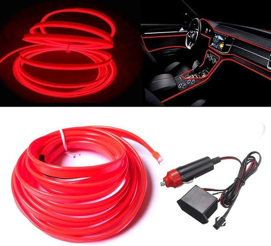 MaxLax Red EL Wire Car Interior LED Kit - 16.4ft Flexible neon-Style Wire with 12V Fused Power Supply. Features 6mm Reinforced Edge for Easy auto Installation