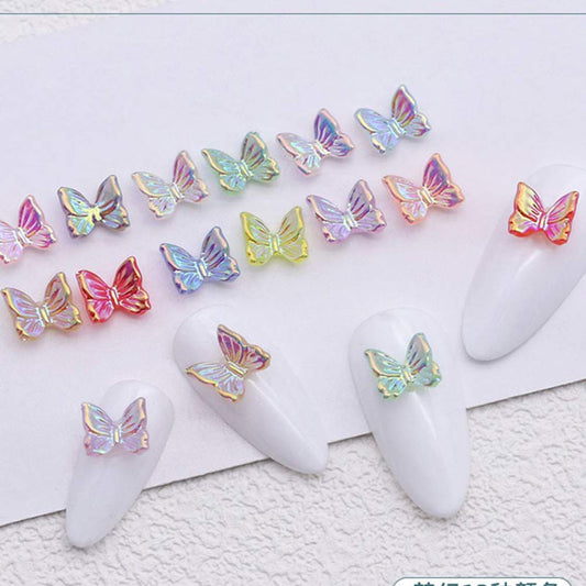 Sukpsy 50 Pcs 3D Mix Color Cute Butterfly Resin Nail Art Decorations Aurora Glitter Nail Charm Ornaments For Nail Art Design Man