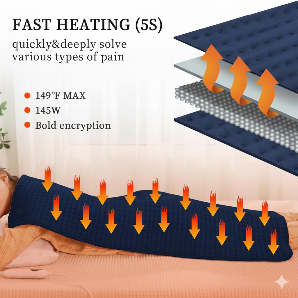 Large Heating Pad,TOPSOSO 20"x40" Extra Large Heating Pad for Back Pain Relief Electric Heating for Period Cramps Shoulders Pain Relief Moist/Dry Heat 10 Heat Setting Auto Shut Off Gift for Women Men