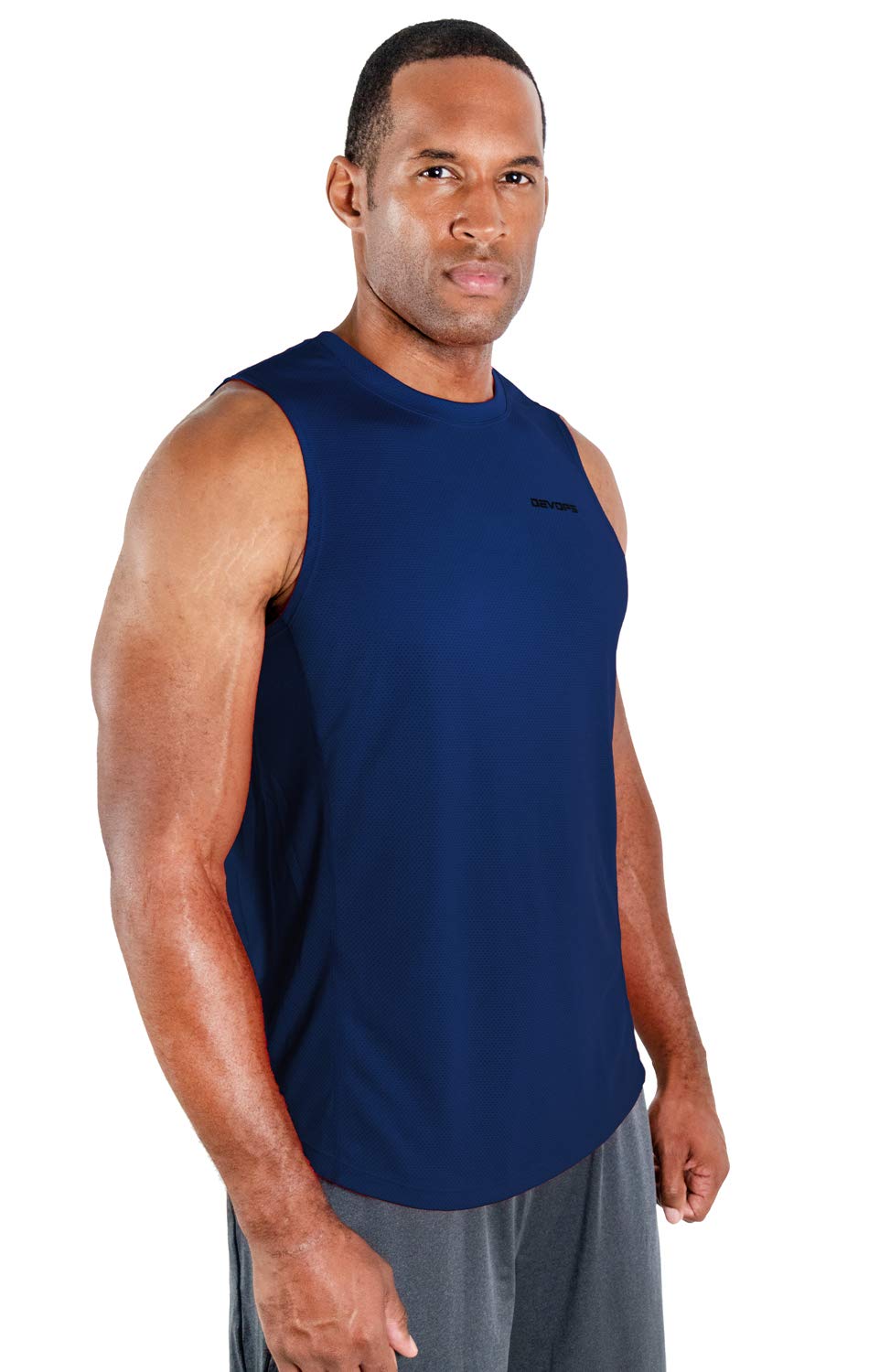 DEVOPS 3 Pack Men's Muscle Shirts Sleeveless Dry Fit Gym Workout Tank Top (Medium, Black/Navy/Gray)