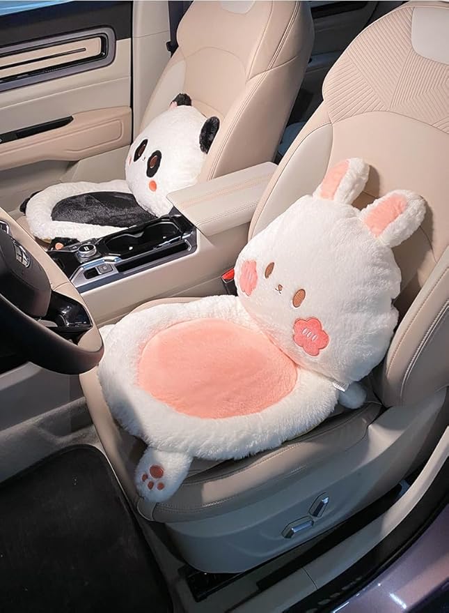 Cartoon Car Seat Cushion Lumbar Support Pillow and Neck Pillow, Cute Car Seat Pillow Headrest Pillow Back Support for Driving Fatigue Relief,for Office Chair Truck SUV (Panda Seat)