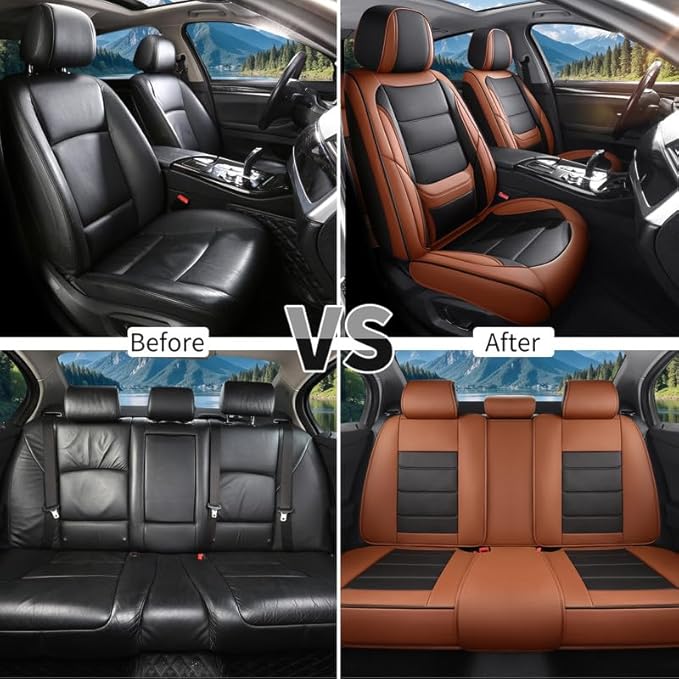 Car Seat Covers Full Set Custom Fit for Chevrolet/Chevy Blazer 2019-2026 - Premium Faux Leather with Lumbar Support, Breathable, Waterproof, Anti-Slip, Durable, Easy to Install (Black&Brown,Full Set)