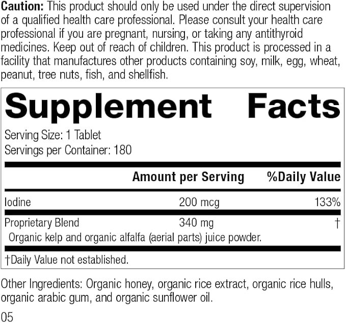 Standard Process Inc. Organically Bound Minerals - Whole Food Nervous System Supplements, Iodine Supplement and Thyroid Support with Alfalfa and Kelp - 180 Tablets