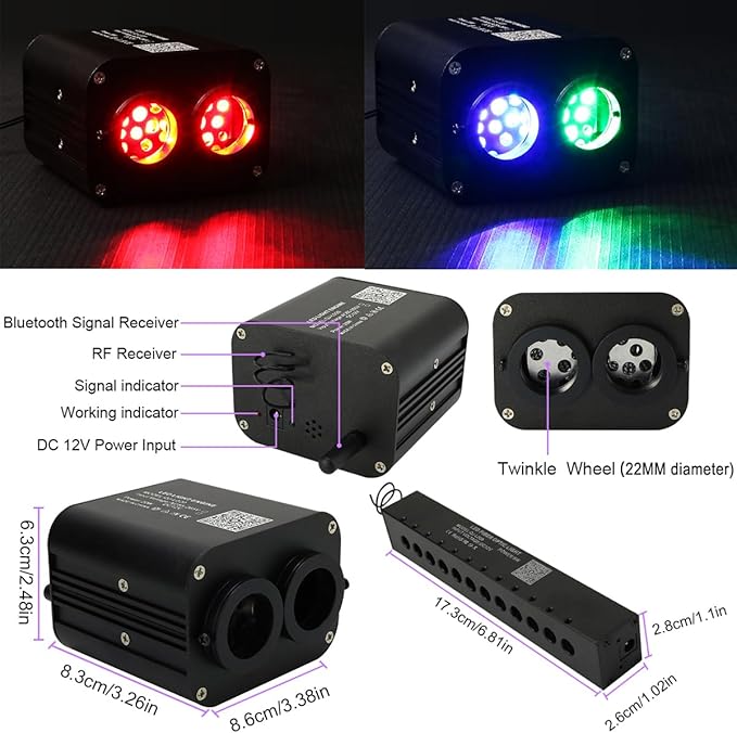 AZIMOM Dual Color 20w Twinkle Fiber Optic Starlight Headliner Kits Mixed 860pcs13.1ft, RGB Meteor Shooting Star, Sound Activated Remote APP Control Home Car Ceiling Décor