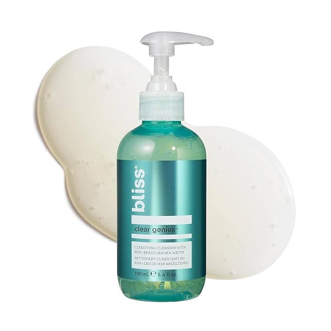 Bliss Clear Genius Clarifying Gel Cleanser – 6.4 Fl Oz – Salicylic Acid BHA to Purify Pores, Remove Excess Oil & Dirt – Non-Drying, Vegan & Cruelty-Free – Tea Tree Scent – Suitable For All Skin Types