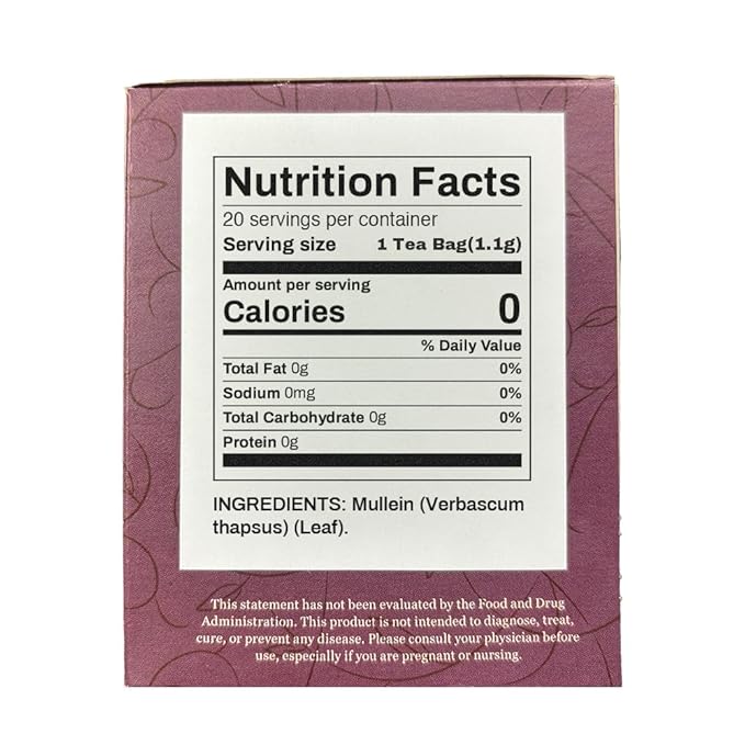 Organic Positively Botanicals Company, Mullein Herbal Tea Bags, 20 Count