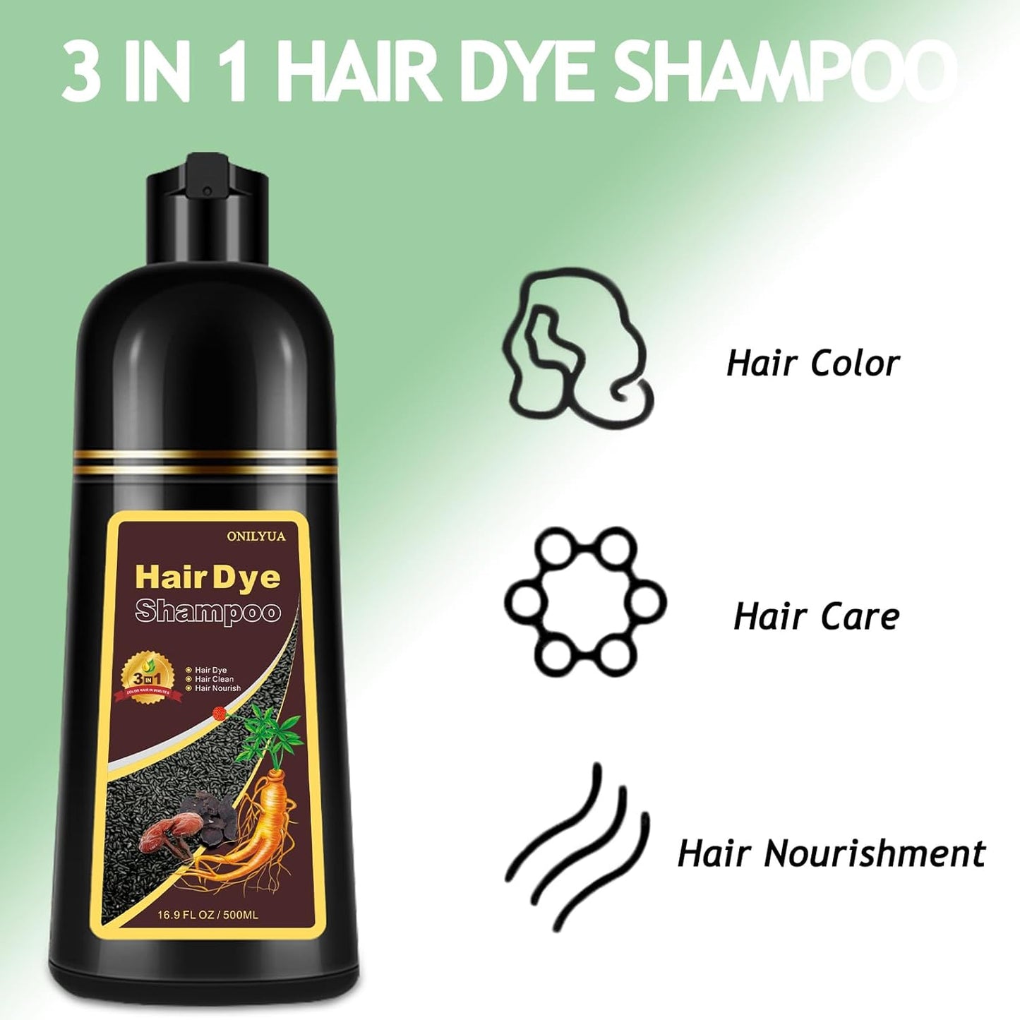 Hair Dye Shampoo 3 in 1, Dark Brown Hair Dye 16.9 FL Oz, Hair Shampoo, Semi-Permanent Hair Color Shampoo, Lasts 30 Days (Dark Brown)