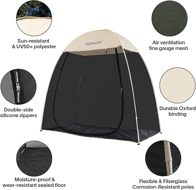 EighteenTek Screen House Gazebo, 2-4-6 Person Pop Up Screen Tent, Instant Screen Room with Carry Bag, Outdoor Mosquito Tent, Sun Shade Shelter for Patio, Garden, Backyard, Deck & Outdoor Activities