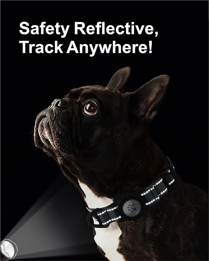 TagME Airtag Dog Collar,Waterproof Reflective Pet Collar with Airtag Holder,Soft Padded and Double D-Rings for Small Dogs,Grey
