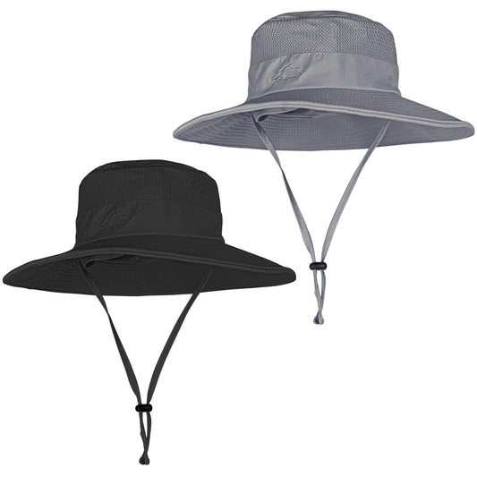 2 Pack Sun Hats for Men Women Fishing Hat UPF 50+ Breathable Wide Brim Summer UV Protection Hat Black/Dark Grey
