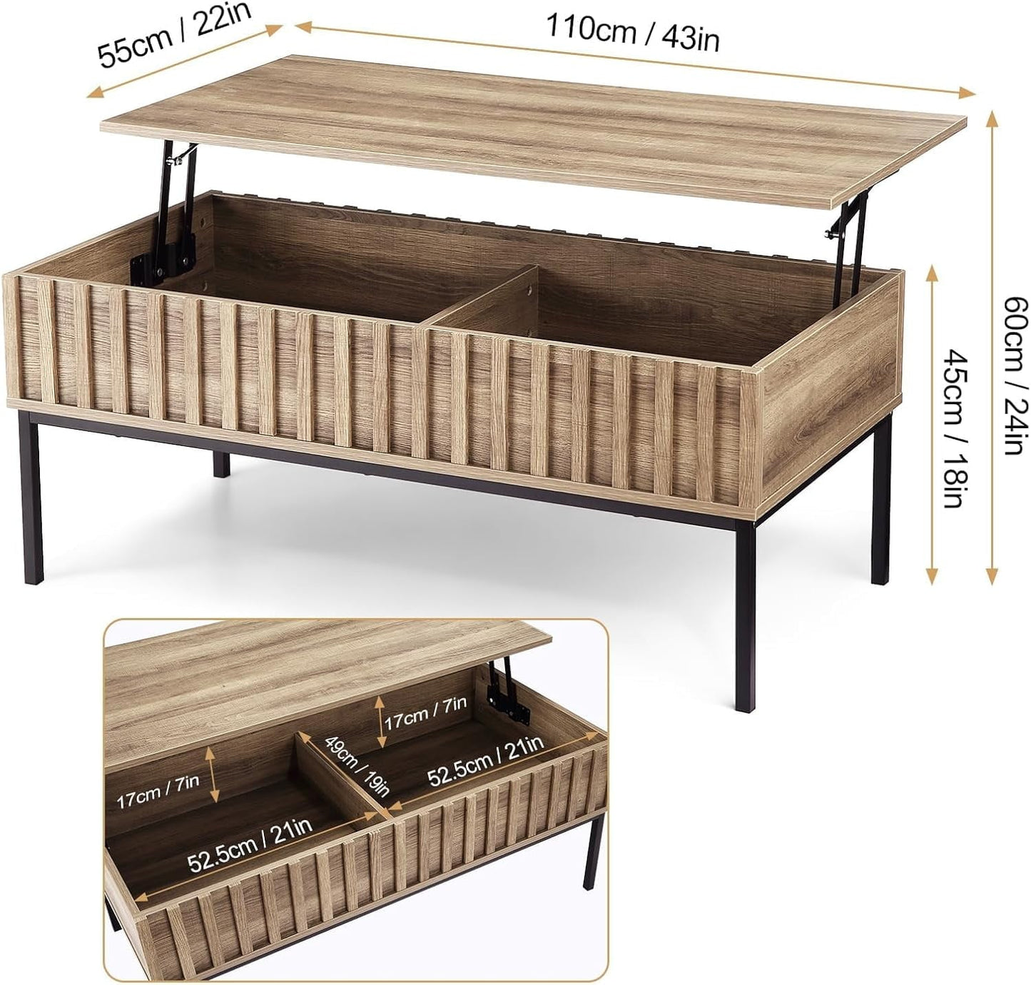 Modern Lift Top Coffee Table, Rustic Wooden Coffee Table with Hidden Storage Compartment Table for Living Room, Center Table for Living Room or Office，