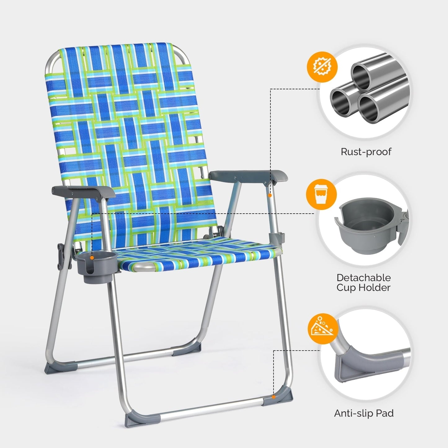 Matladin Aluminum 2-pack Patio Wedded Lawn Folding Chairs with Detachable Cup Holder,  Lightweight Beach & Lawn Seating for Outdoor Relaxation