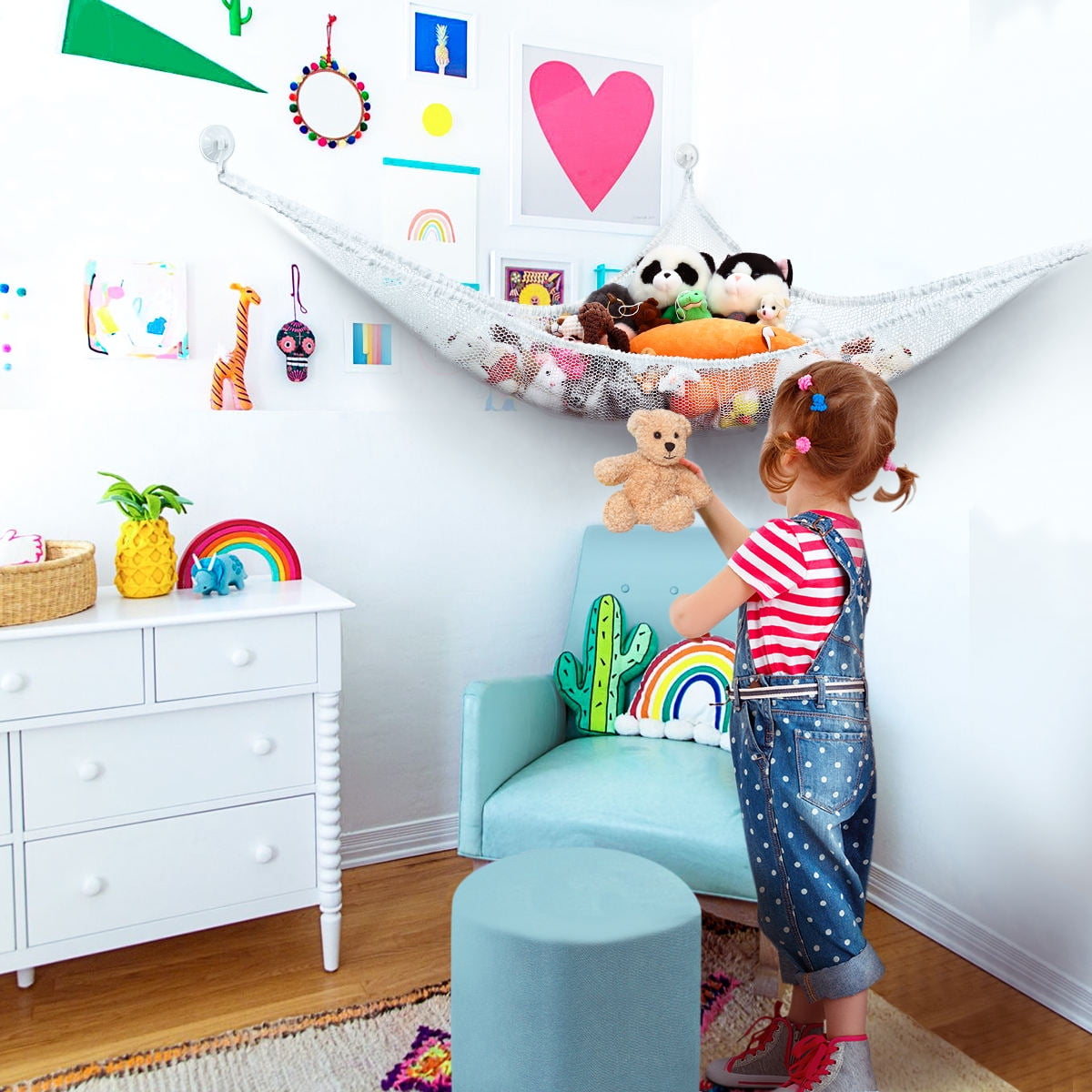 PAMINGONO White Polyester Mesh Toy Hammock for Toy Tidy in Bedroom 2Pcs