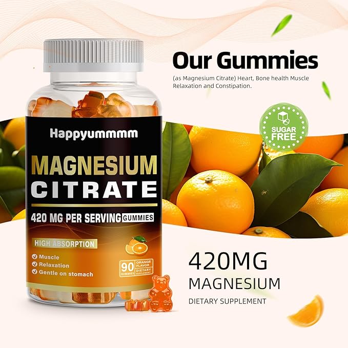 Magnesium Citrate Gummies 420mg per Serving - 180 Orange Gummies - Promotes Healthy Relaxation, Muscle, Bone, & Energy Support (2 Pack).
