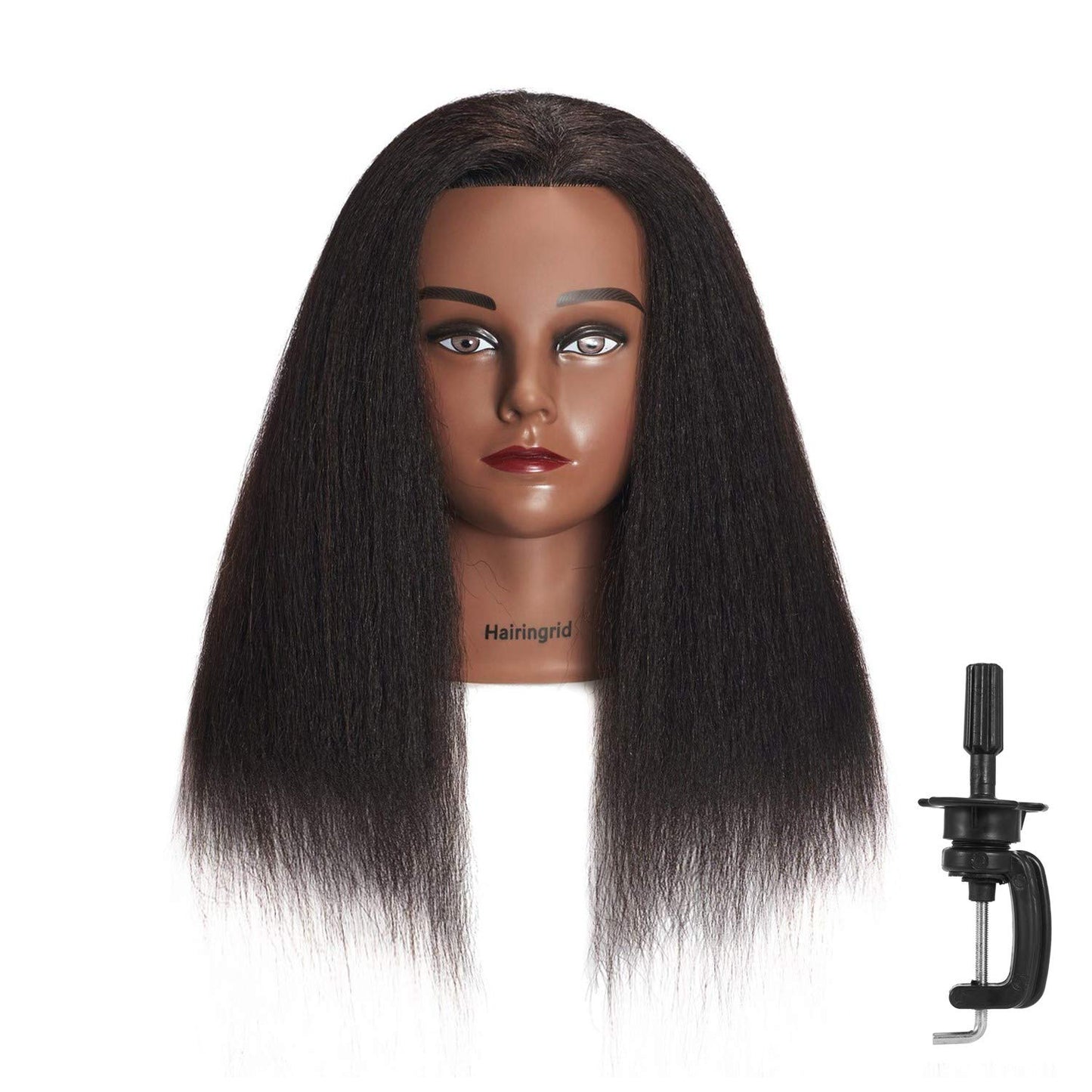 Hairingrid Mannequin Head 14'' 100% Real Hair Hairdresser Cosmetology Mannequin Manikin Training Head Hair And Free Clamp Holder