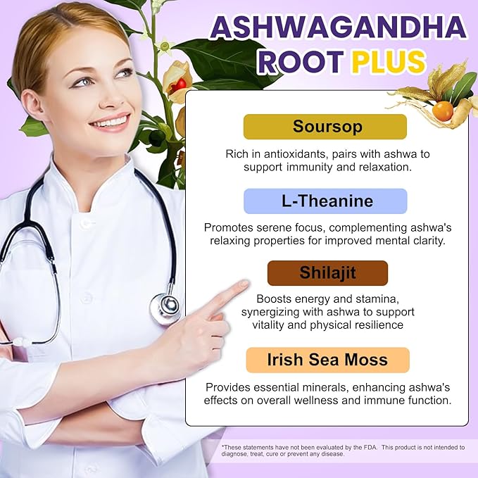 Liposomal Ashwagandha Liquid Drops, Ultra Strength Ashwa Root Extract Supplement with Shilajit, Ginseng, Magnesium, Soursop, L-Theanine, 60ml