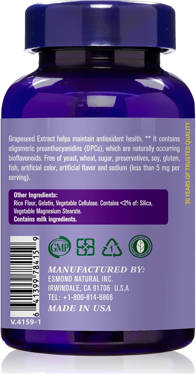(5 Pack) Esmond Natural: Grapeseed Extract (Helps Maintain Antioxidant Health), GMP, Natural Product Assn Certified, Made in USA - 400mg, 300 Capsules