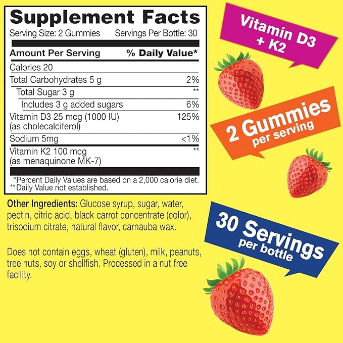 Vitamin D3 + K2 + Melatonin 2.5mg, Gummies Bundle - Great Tasting, Vitamin Supplement, Gluten Free, GMO Free, Chewable Gummy