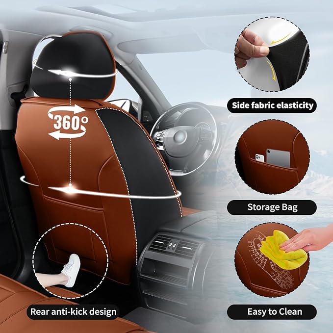 Fit HRV Premium Leather Car Seat Covers Compatible with Honda HRV 2016-2025 2026, Breathable, Wear Resistant, Airbag Compatible, All-Weather Protection & Full Coverage, 2 Front Seat Brown