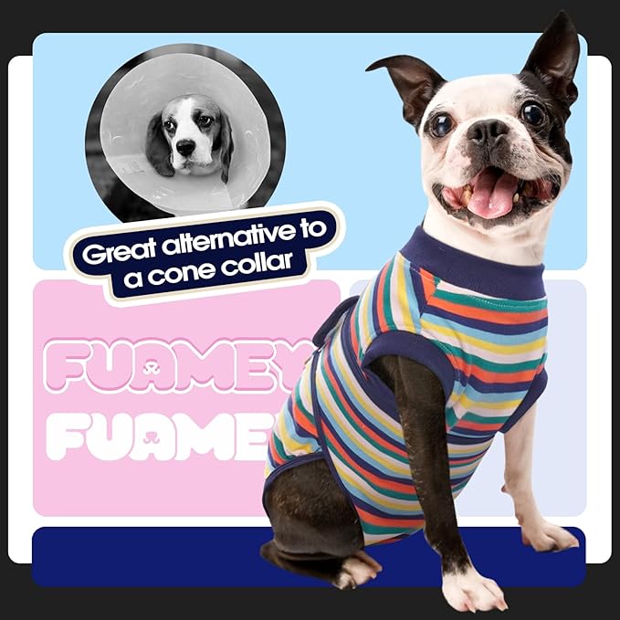 FUAMEY Recovery Suit for Dogs After Surgery,Soft Breathable Dog Bodysuit E-Collar & Cone Alternative Surgical Suit,Male Female Dog Neuter Spay Suits Anti Licking Wounds Onesie Dark Blue Stripes XXL