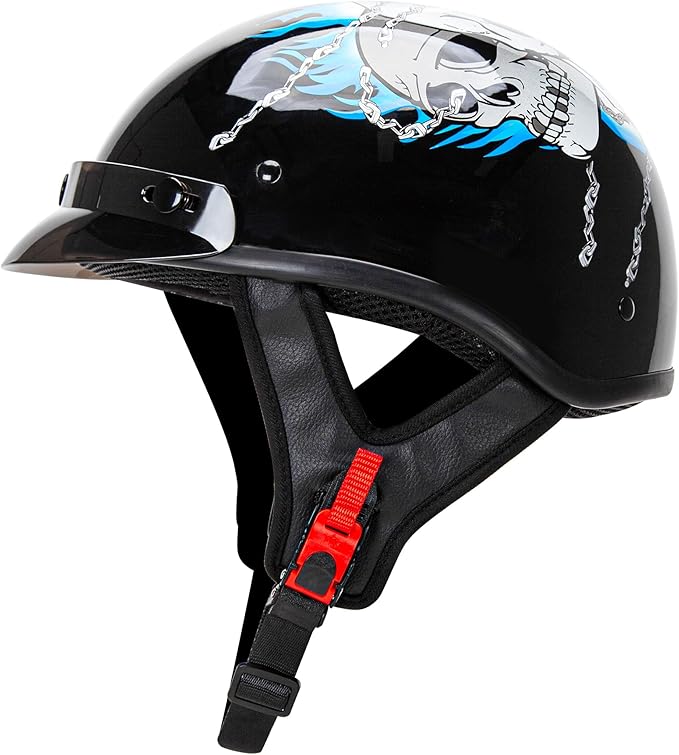Cartman Cruiser Scooter Motorcycle Half Face Helmet, Blue Skull Graphics, DOT Approved for Bike Scooter ATV UTV Chopper, X-Large