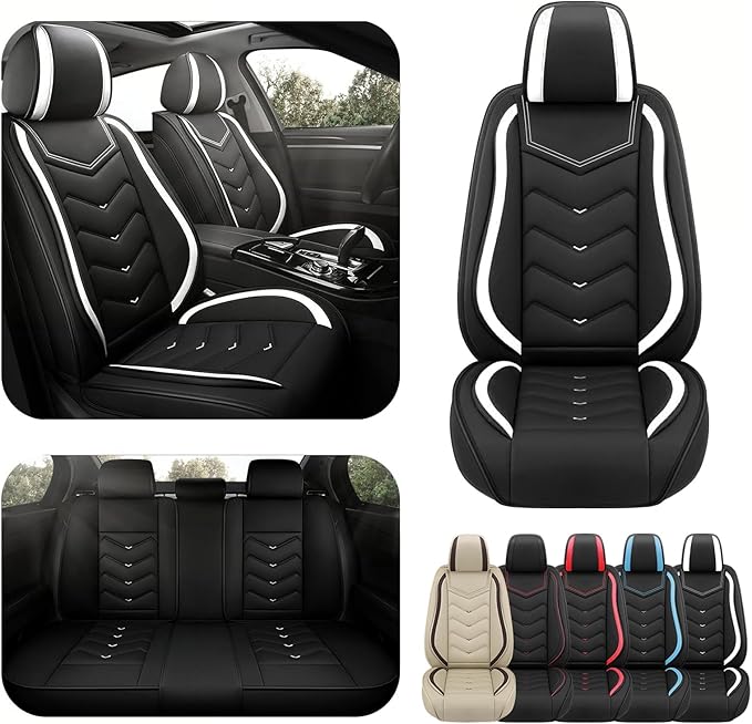 Car Seat Covers for Cadillac CTS 2003-2019, Premium Nappa Leather Car Seat Cover, Stylish Sport Seat Covers， Automobile Seat Cover Sets.(Standard 5 Seats/Black White)