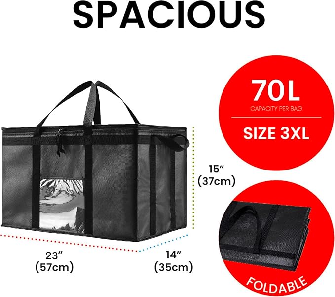 NZ home Insulated Bags for Food Delivery (3XL) Grocery Shopping Cooler Bag, Pizza Delivery, Hot & Cold Catering Tote, Reusable, Foldable & Heavy Duty (Blue)