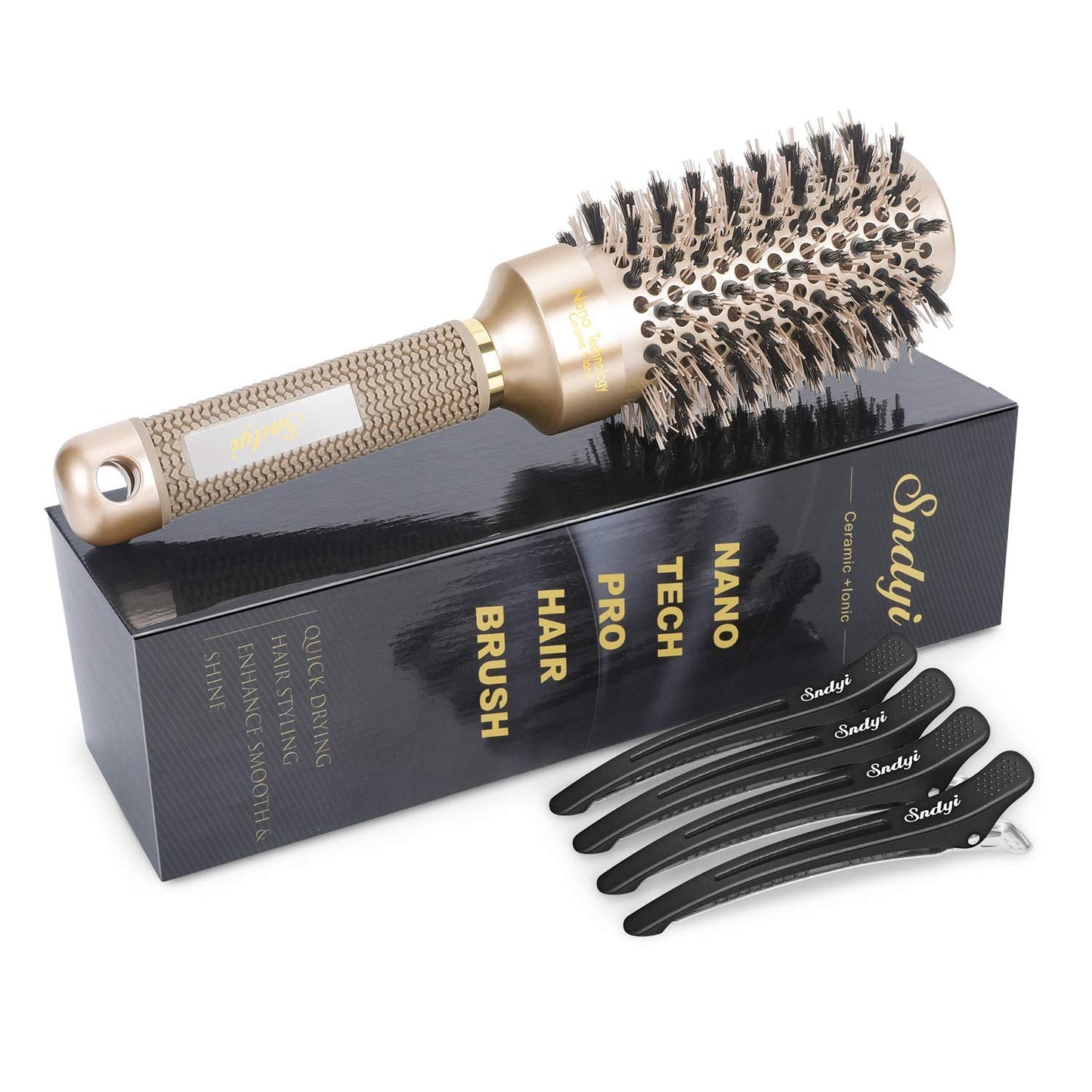 Nano Thermal Ceramic Round Hair Brush With Boar Bristles For Blow Drying And Styling By Sndyi - 2.9 Inch Barrel
