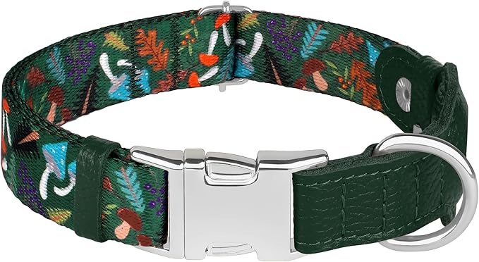 AirTag Dog Collar for Small Medium Large Breed - Adjustable Cute Pattern Dog Collar with Airtag Holder - Soft Leather Tracker GPS Apple Air Tag Pet Collars (Medium, 14"-18" Neck Fit, Mushroom)