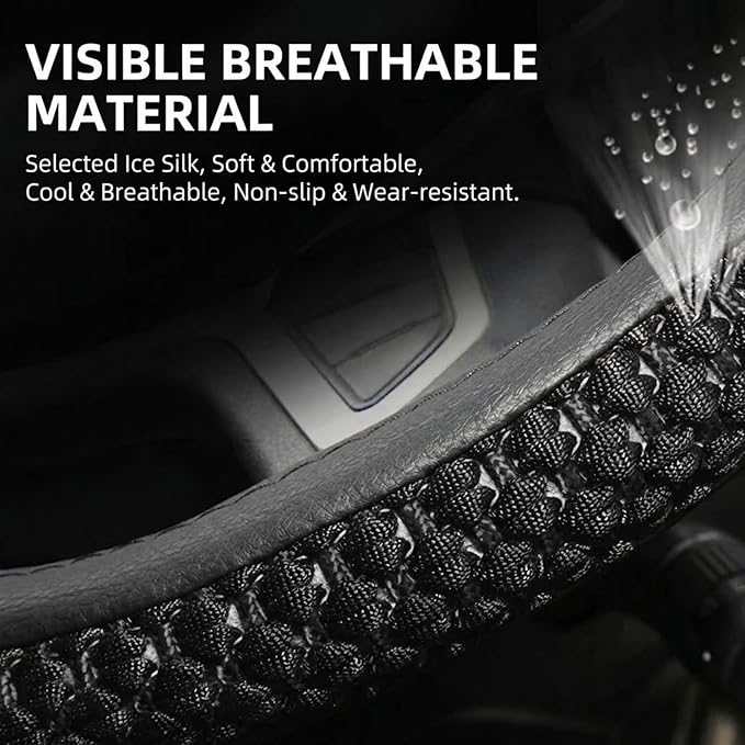 Size 16-20 Inch Ice Silk Ventilation Multi-Style Comfy Grip Steering Wheel Cover for Truck, Bus, Big Rig Trucker,SUV， Anti-Slip Design 16-20 Inch (Black, 17)
