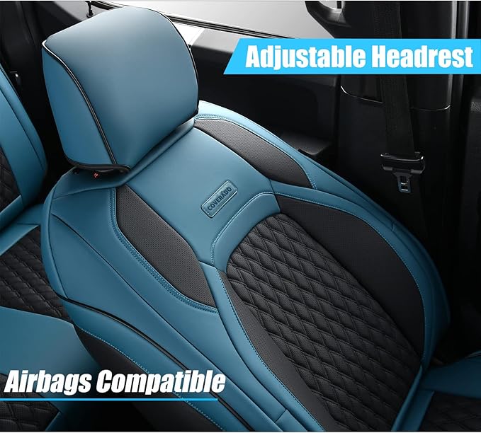 Coverado Wrangler JK Seat Covers 2 Door for Jeep, Waterproof Leather Car Seat Cover for Jeep Wrangler Vehicle Truck Accessories Custom Fit for 2008-2012 Jeep Wrangler Seat Covers Full Coverage(Blue)